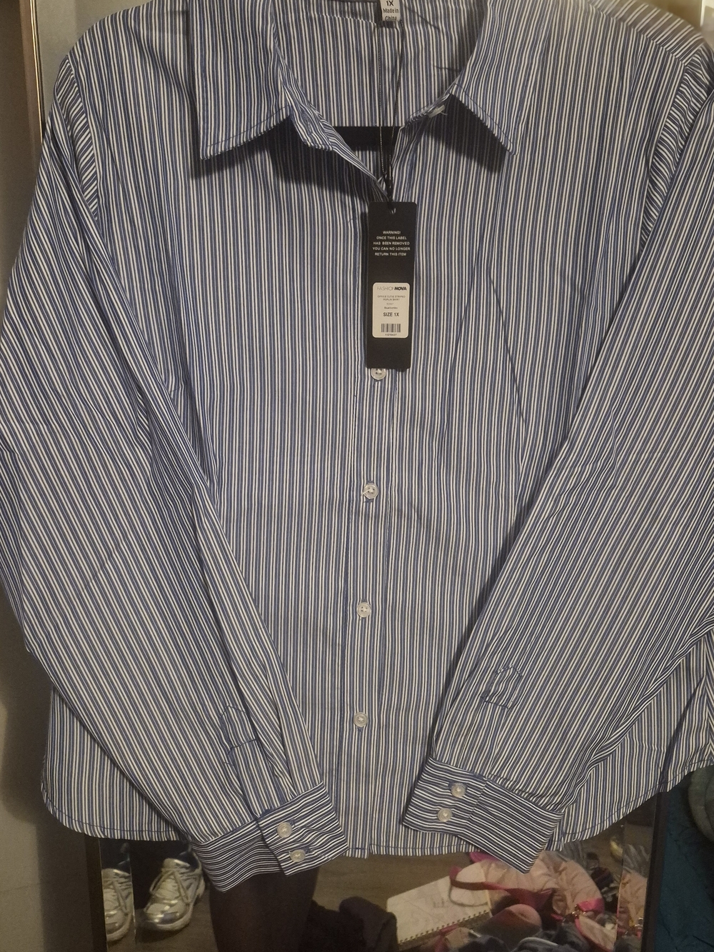 Women's Blue Stripe Button-Down Dress Shirt